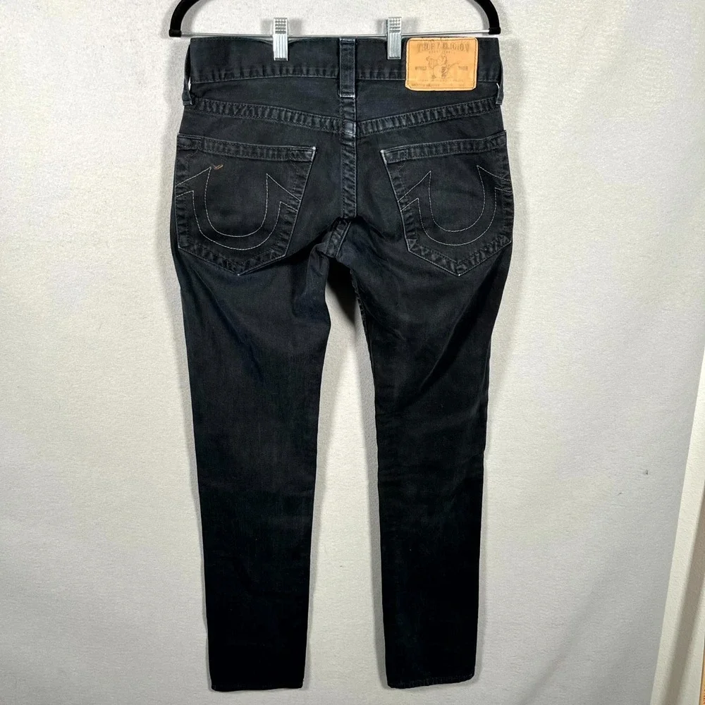True Religion Jeans Mens 32 Black Denim Dark Wash All Day Comfort Straight Leg